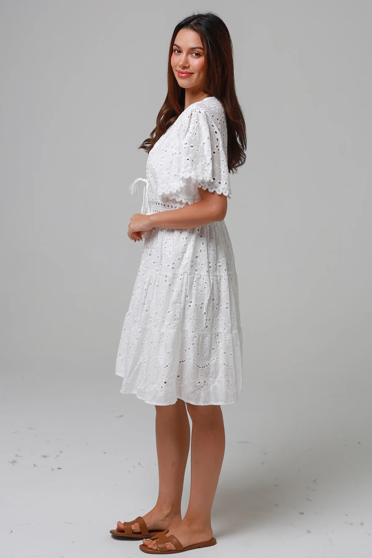 Madrid Embroidered Lace Cotton Dress - White