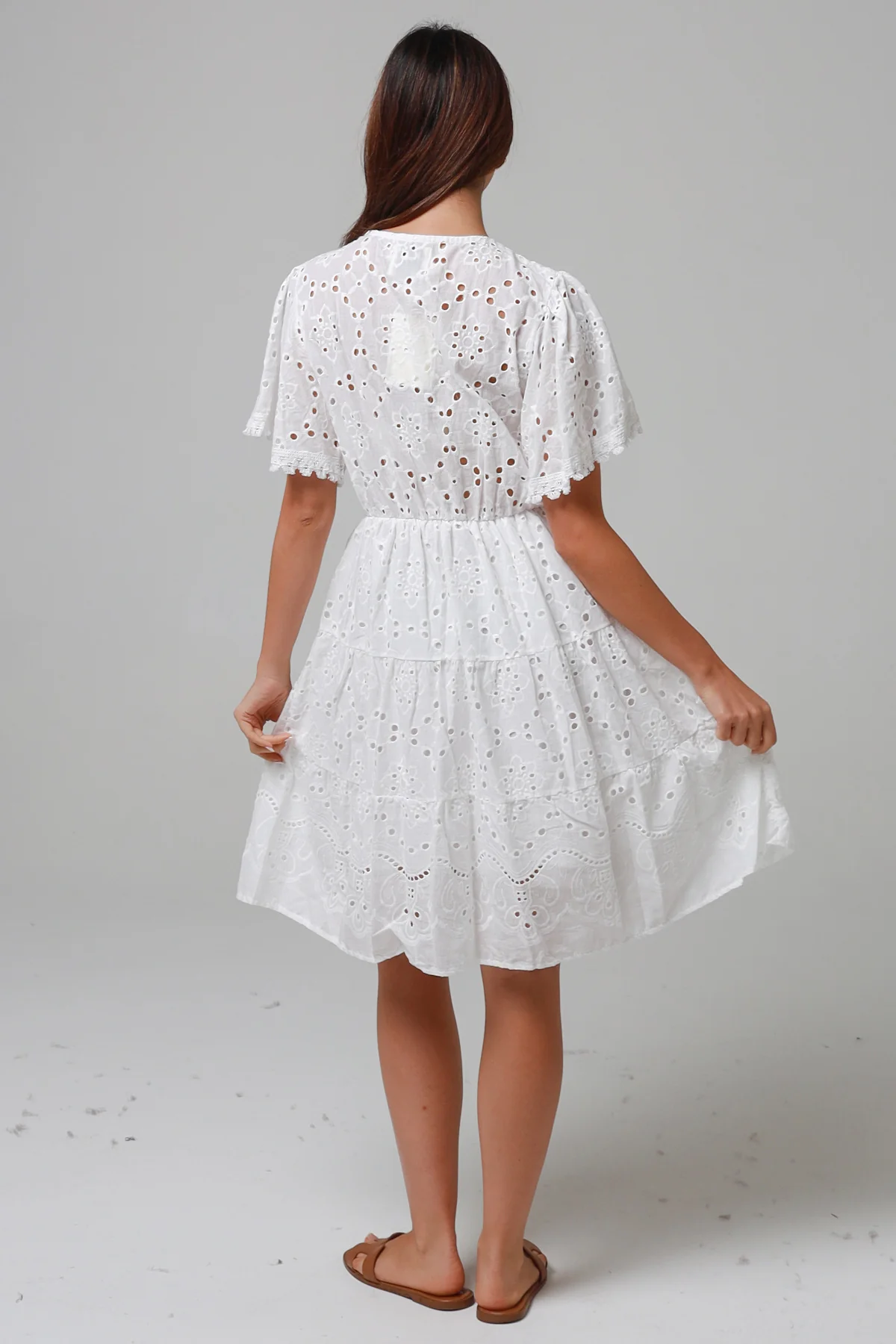 Madrid Embroidered Lace Cotton Dress - White