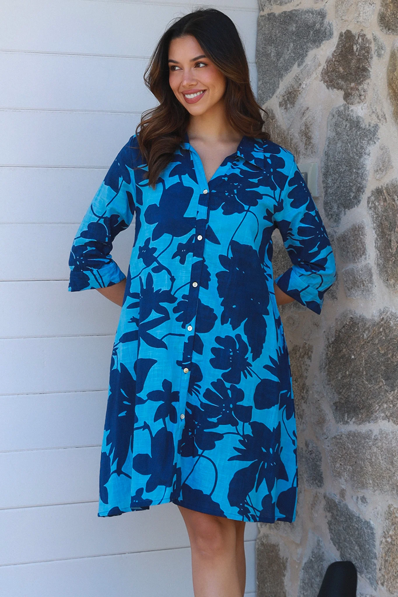 Navy Bloom Cotton Dress