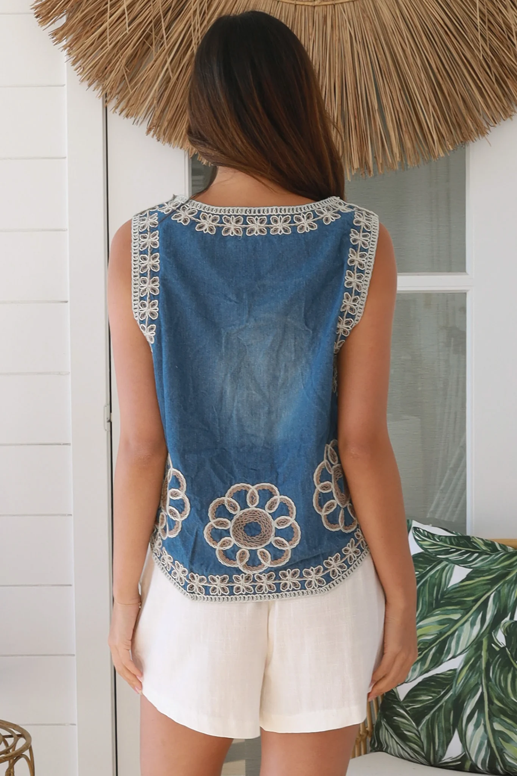Ivy Embroidered Denim Boho Vest