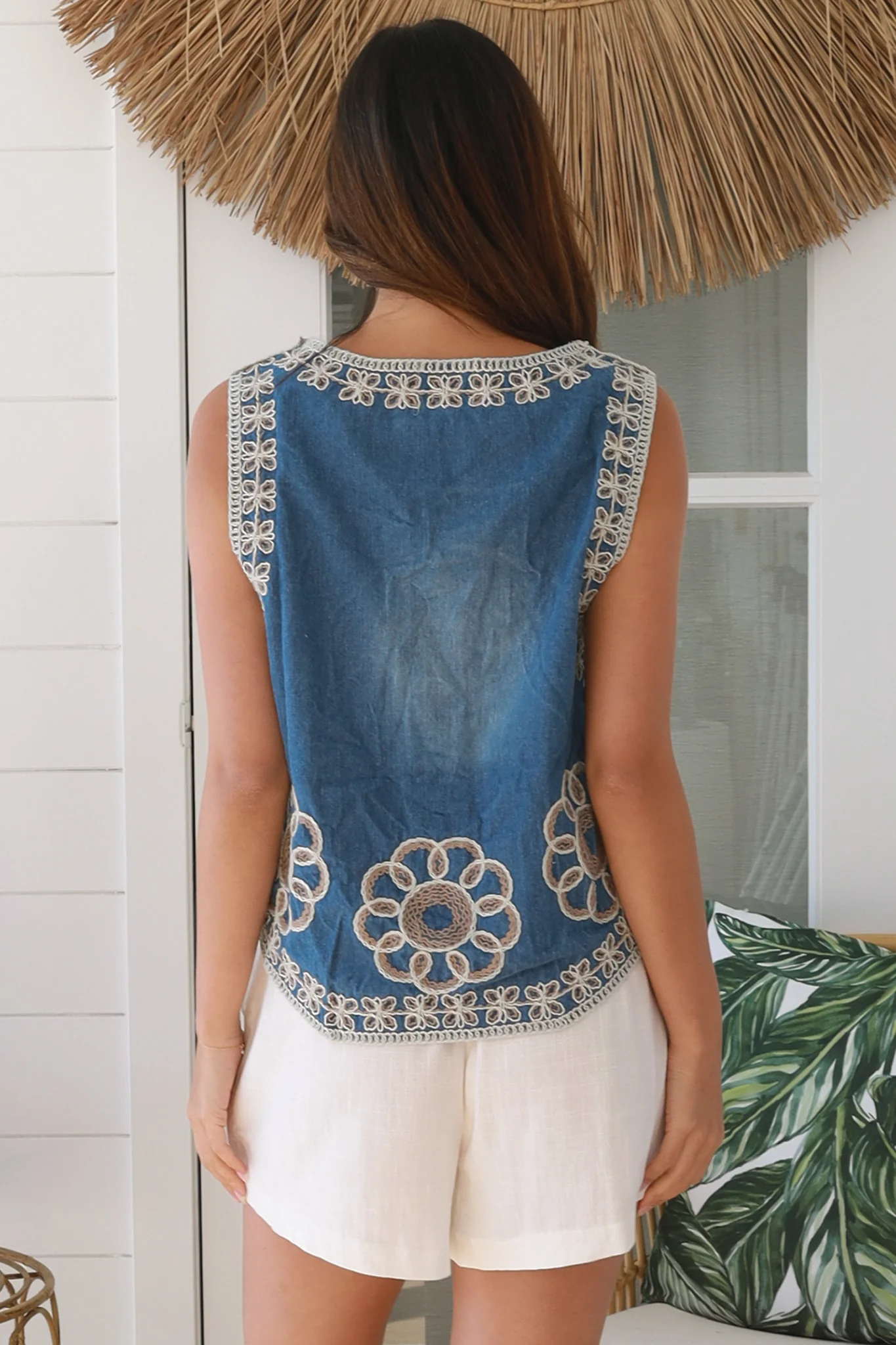 Ivy Embroidered Denim Boho Vest