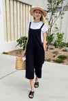 Wide Leg Black Cotton Jumpsuit