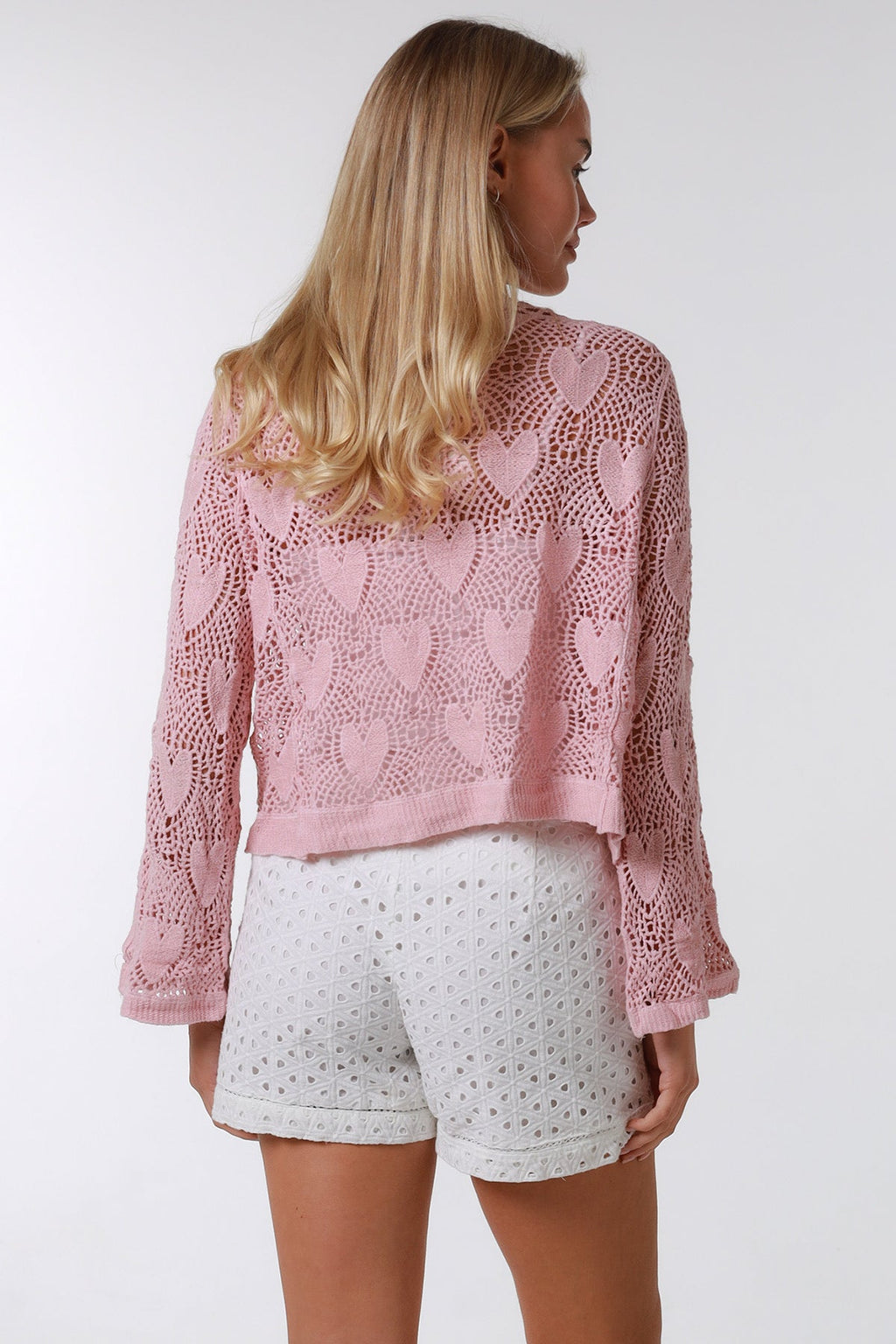 Crochet Heart Cardi Blush Pink