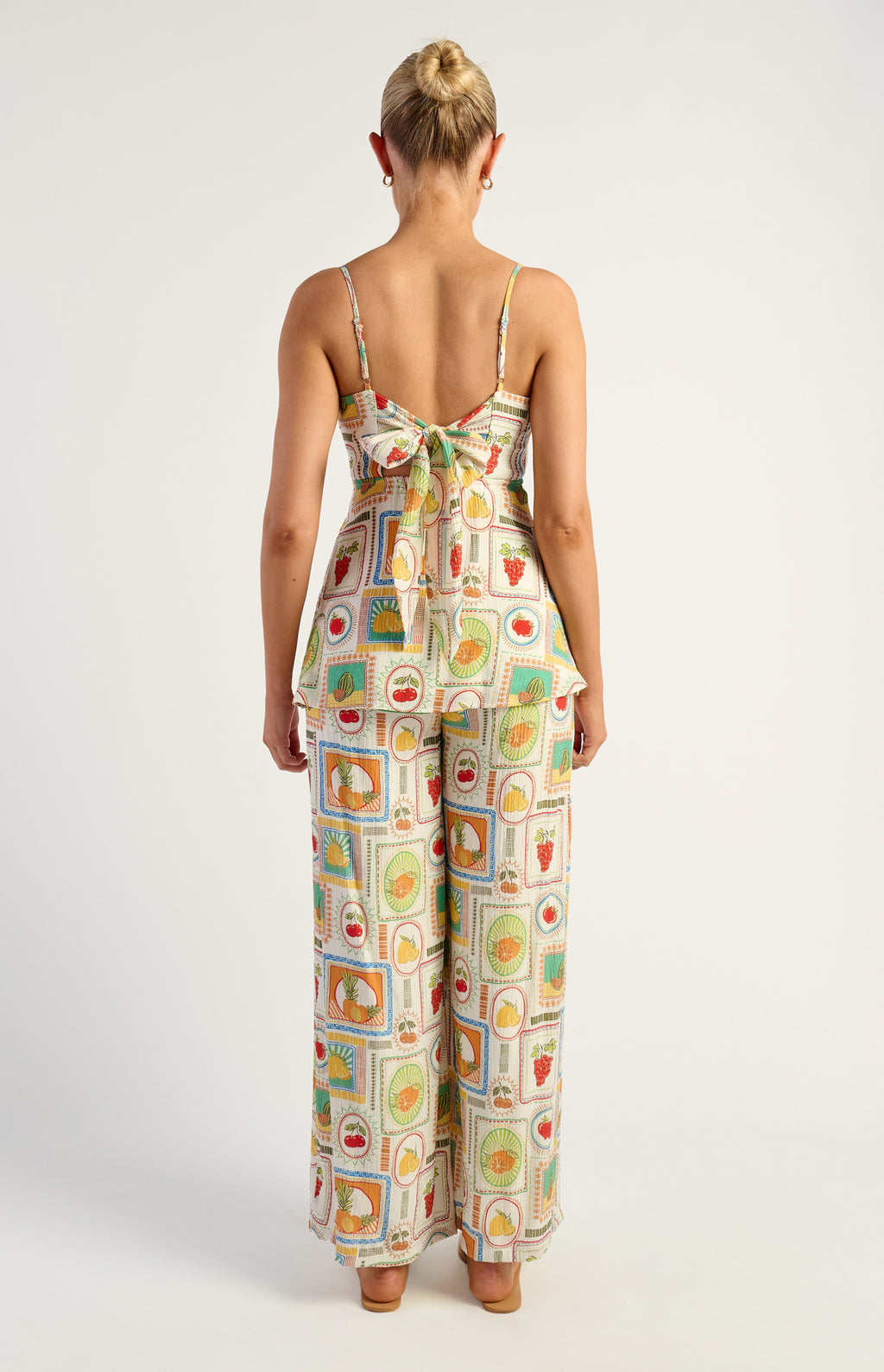 Tutti Frutti Print Top & Pant Matching Set with Back Tie Detail - Multi