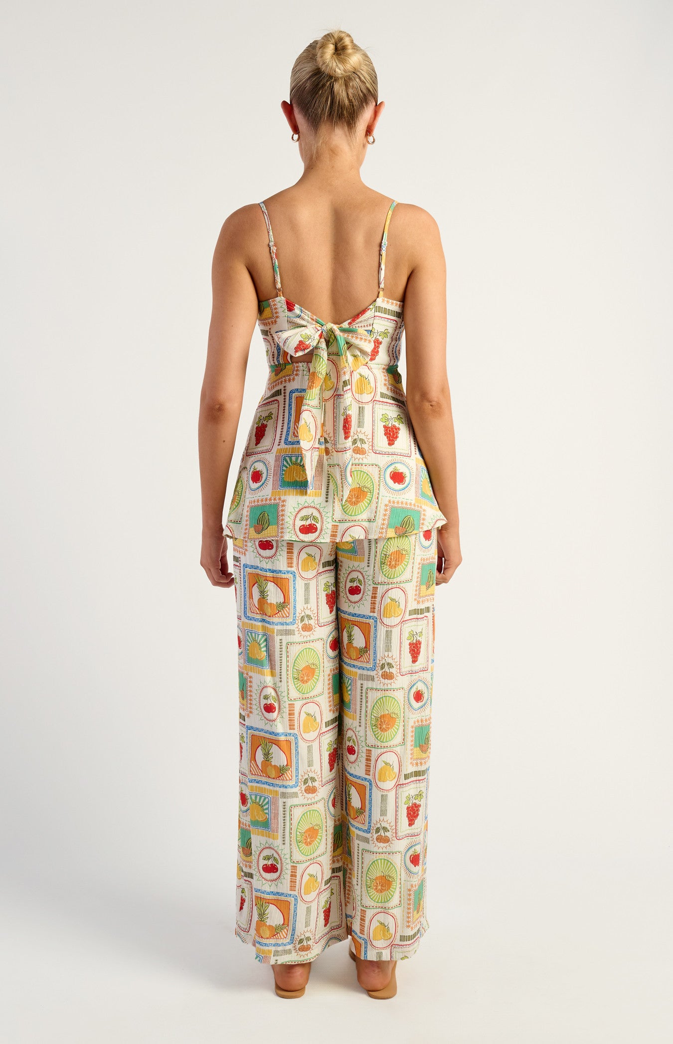 Tutti Frutti Print Top & Pant Matching Set with Back Tie Detail - Multi