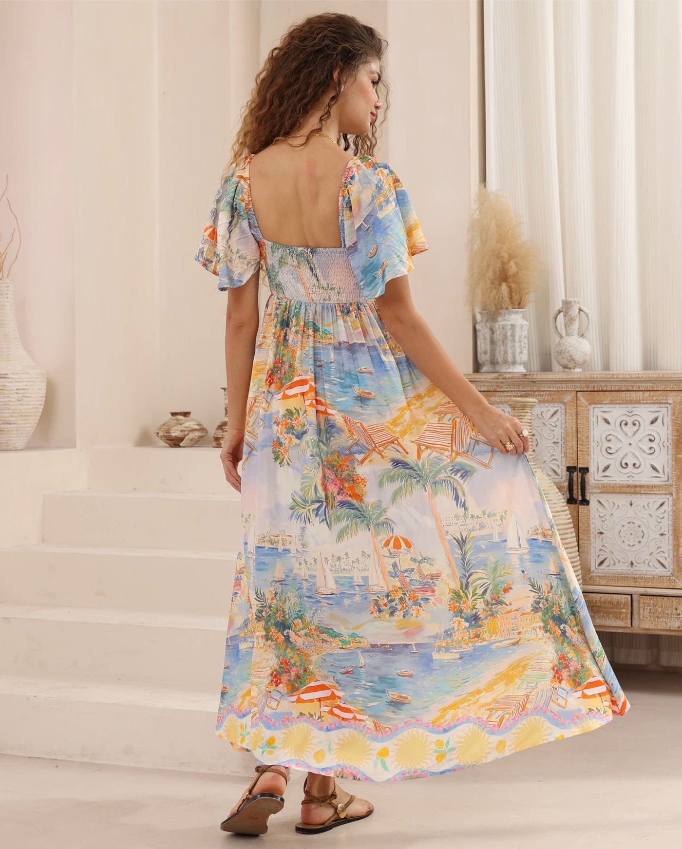 Marina Di Capri Print Empire Line Maxi Dress - Multi