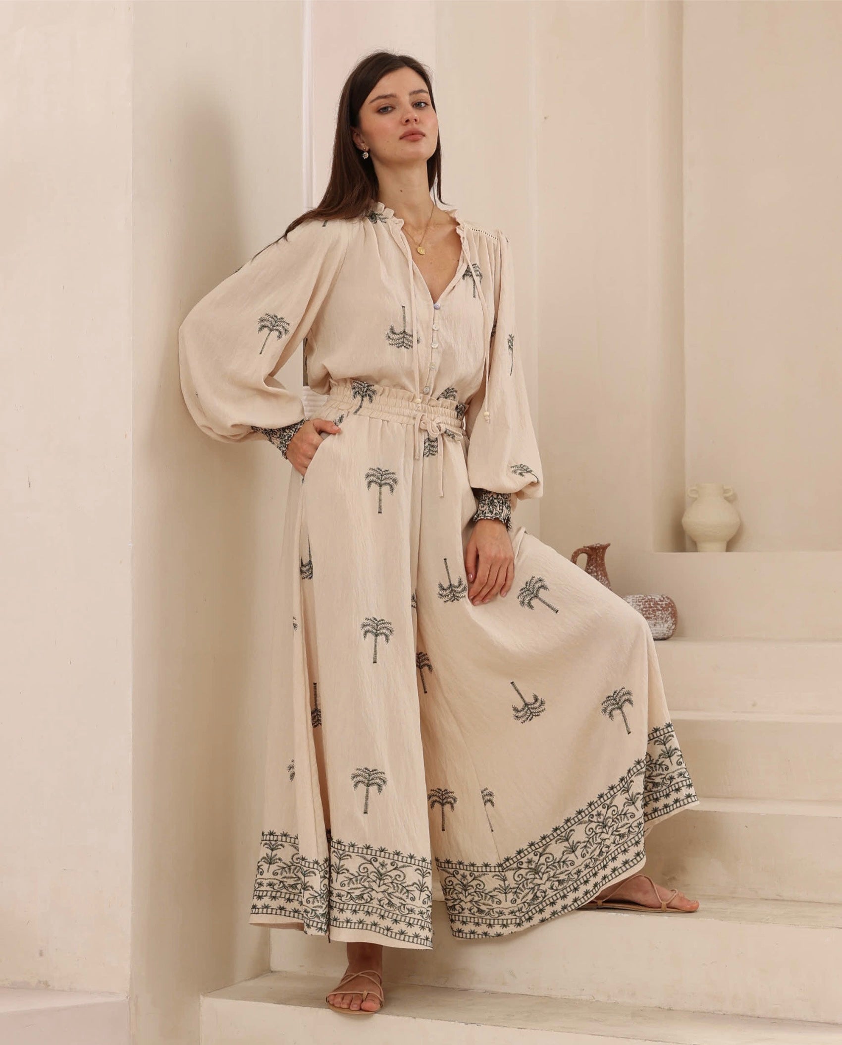 Elise Embroidered Palazzo Pants