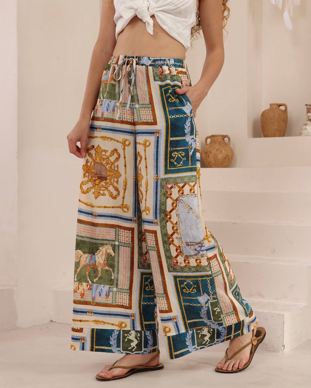 Monaco Scarf Print Palazzo Pants
