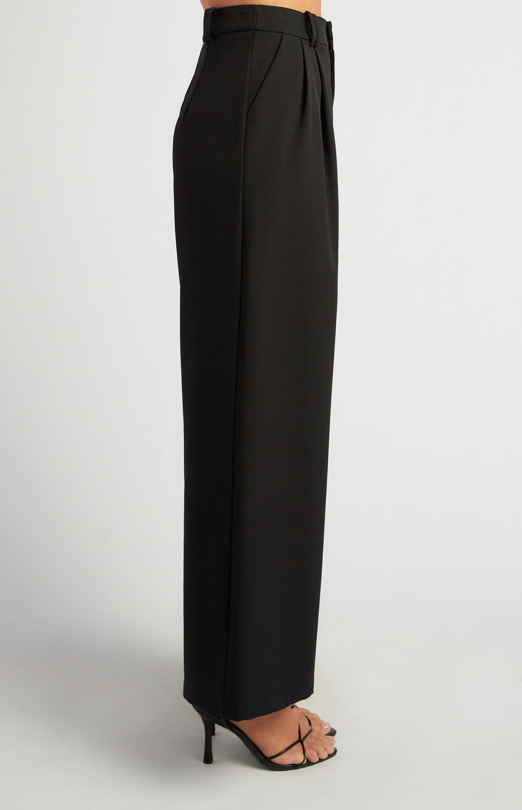 Double Pleat High-Waisted Wide Leg Formal Pants - Black
