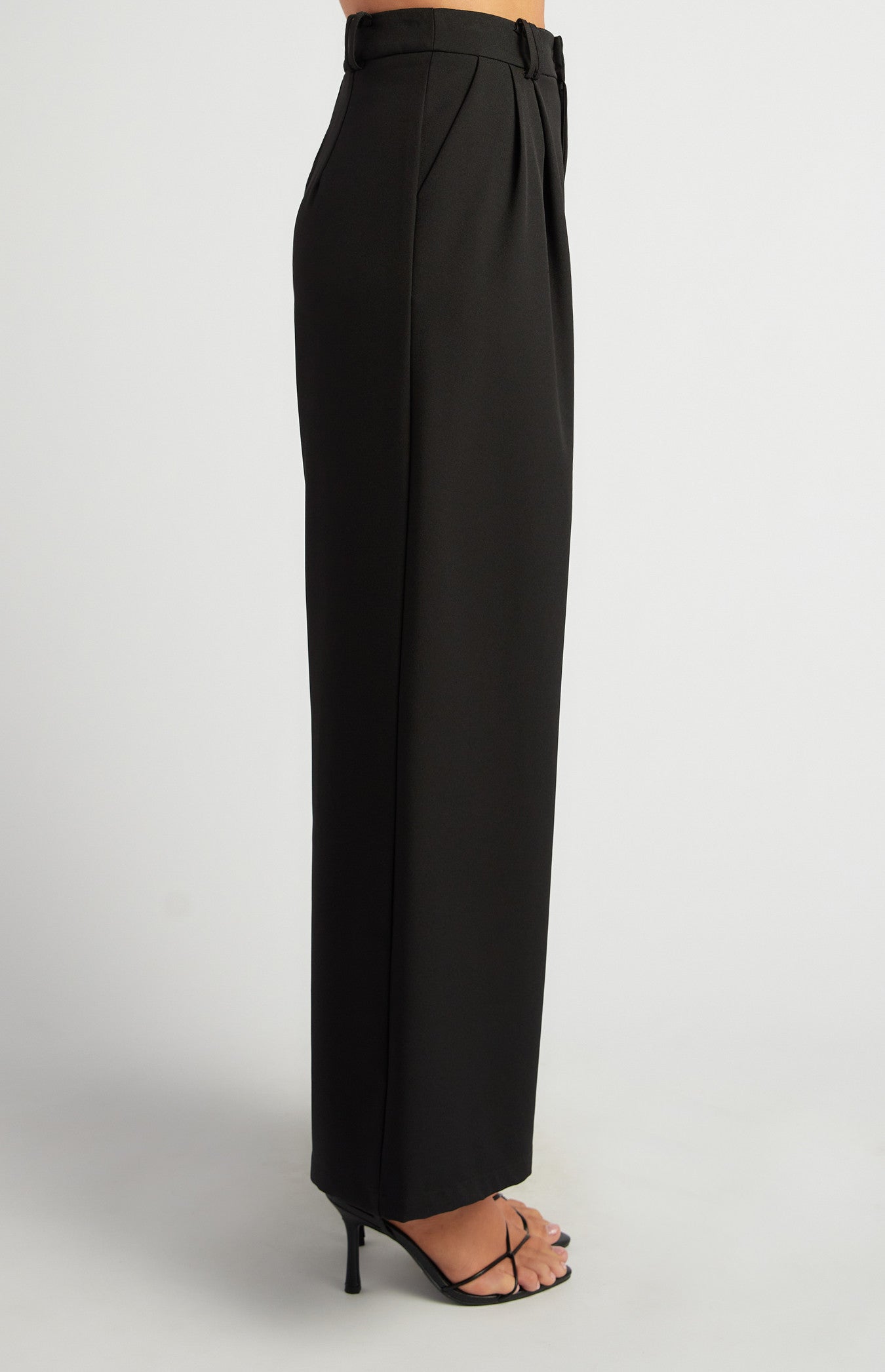 Double Pleat High-Waisted Wide Leg Formal Pants - Black