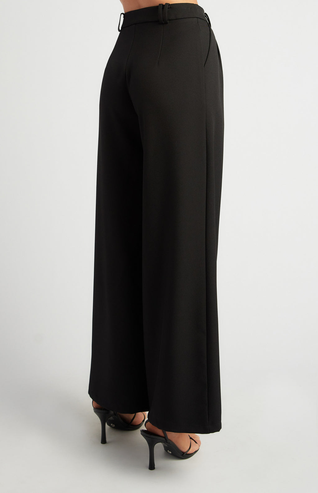 Double Pleat High-Waisted Wide Leg Formal Pants - Black