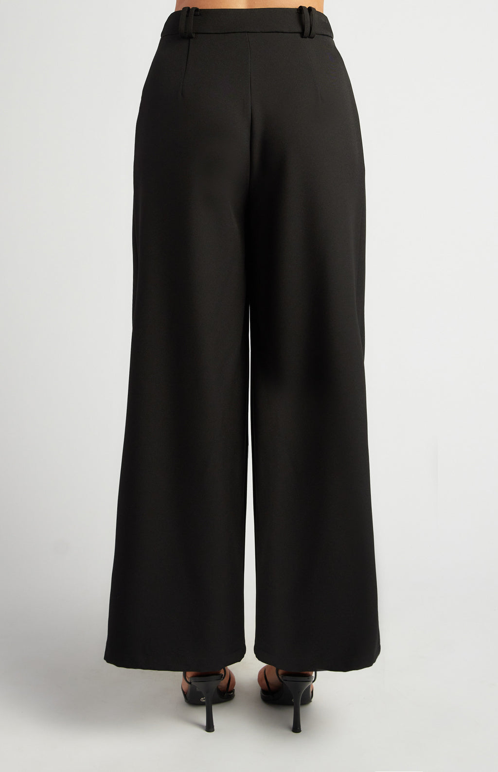 Double Pleat High-Waisted Wide Leg Formal Pants - Black