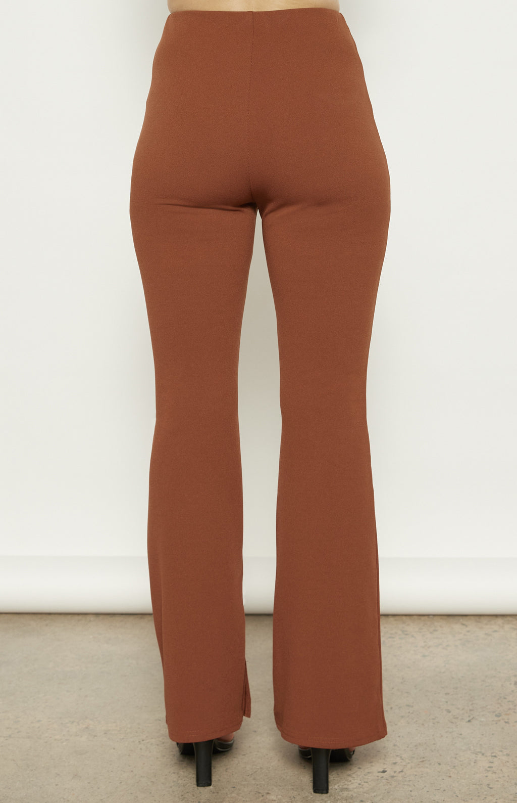 High Waisted Stretch Flare Pants with Split Detail - Tobacco