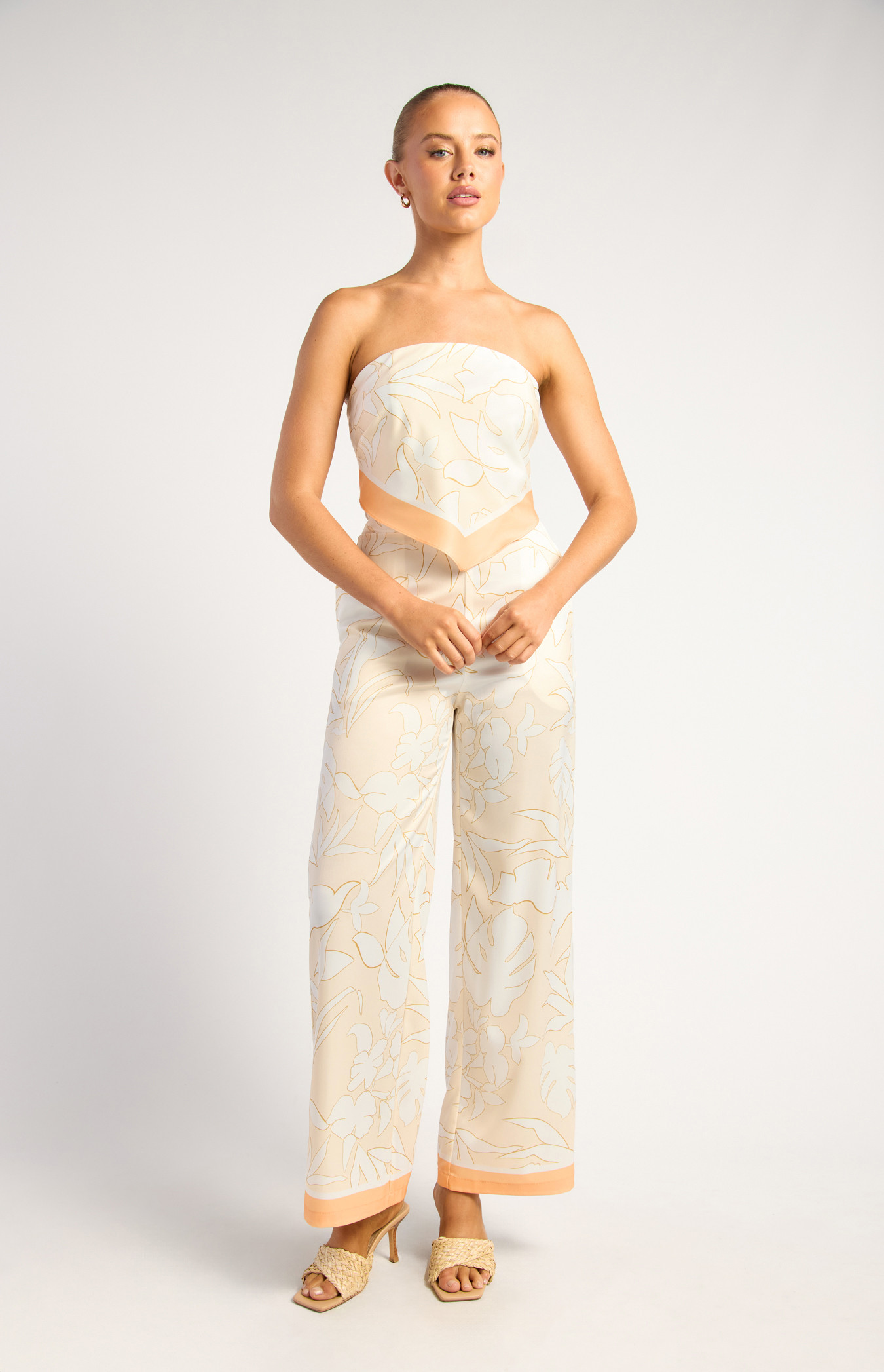 Leaf Print Scarf Top And Pants Set