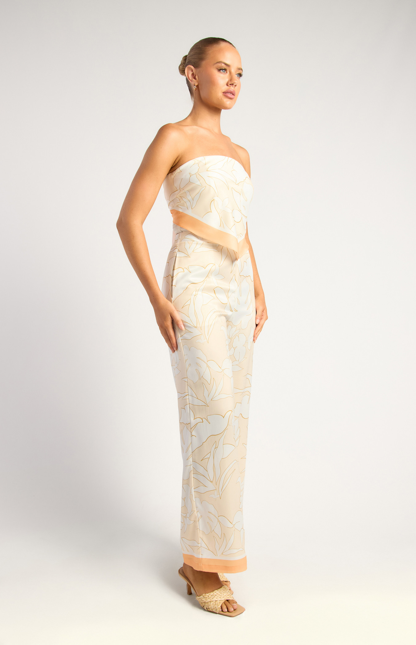 Leaf Print Scarf Top And Pants Set