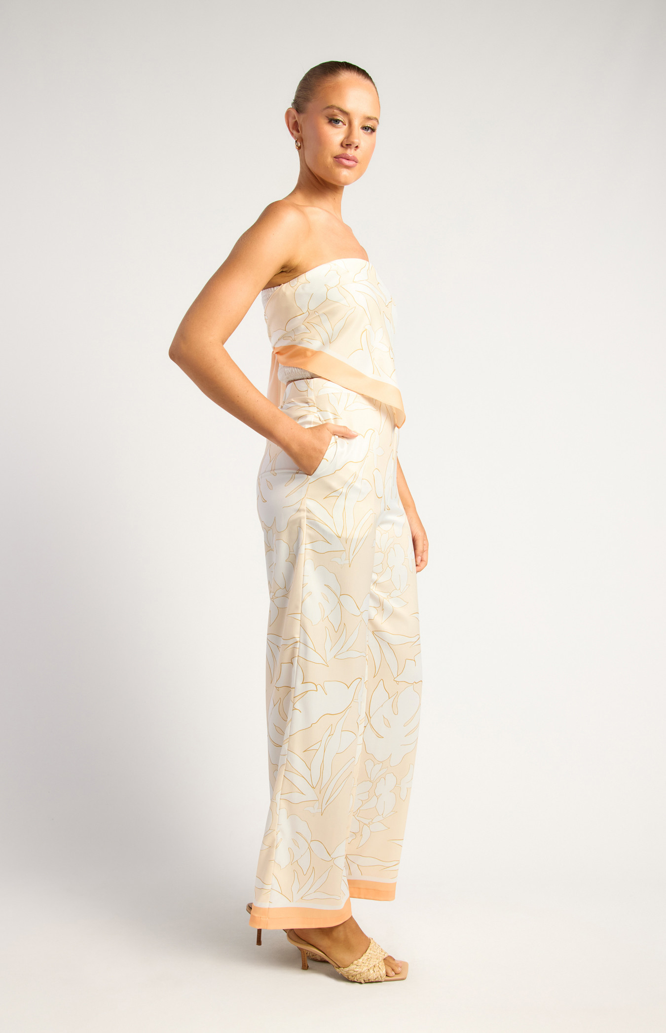 Leaf Print Scarf Top And Pants Set