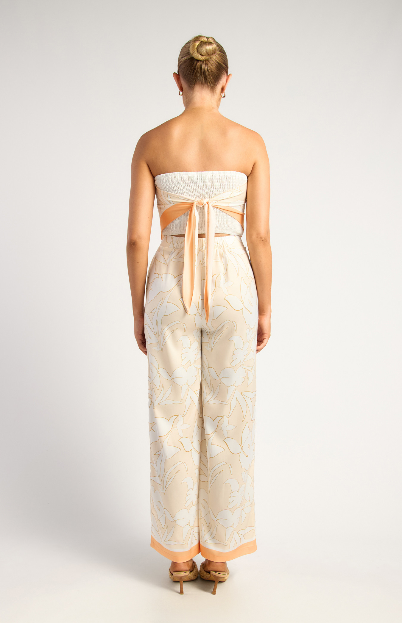 Leaf Print Scarf Top And Pants Set