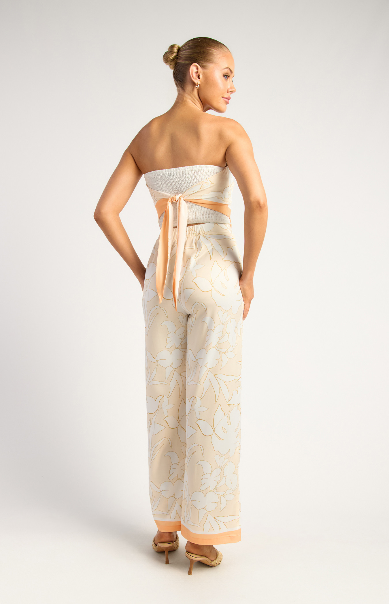 Leaf Print Scarf Top And Pants Set