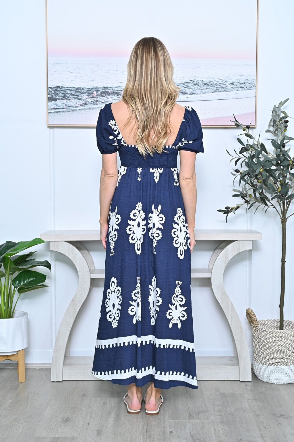 Stella Empire Line Maxi Dress - Navy/White Bandana Print