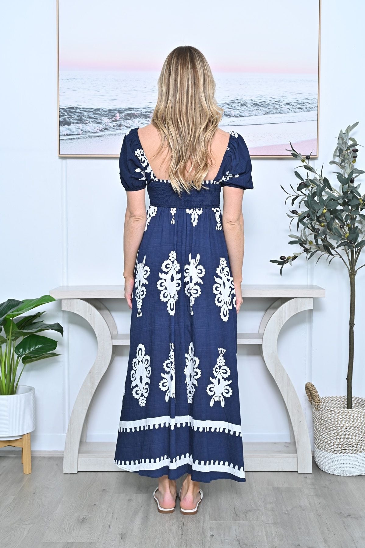 Stella Empire Line Maxi Dress - Navy/White Bandana Print