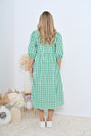Green Gingham Front Tie Midi Dress