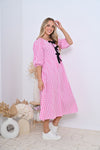 Pink Gingham Front Tie Midi Dress