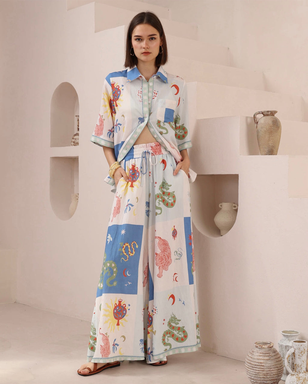 Secret Garden Print Palazzo Pants - Multi