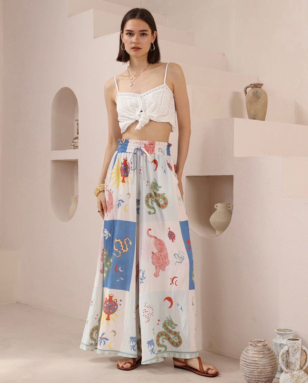 Secret Garden Print Palazzo Pants - Multi