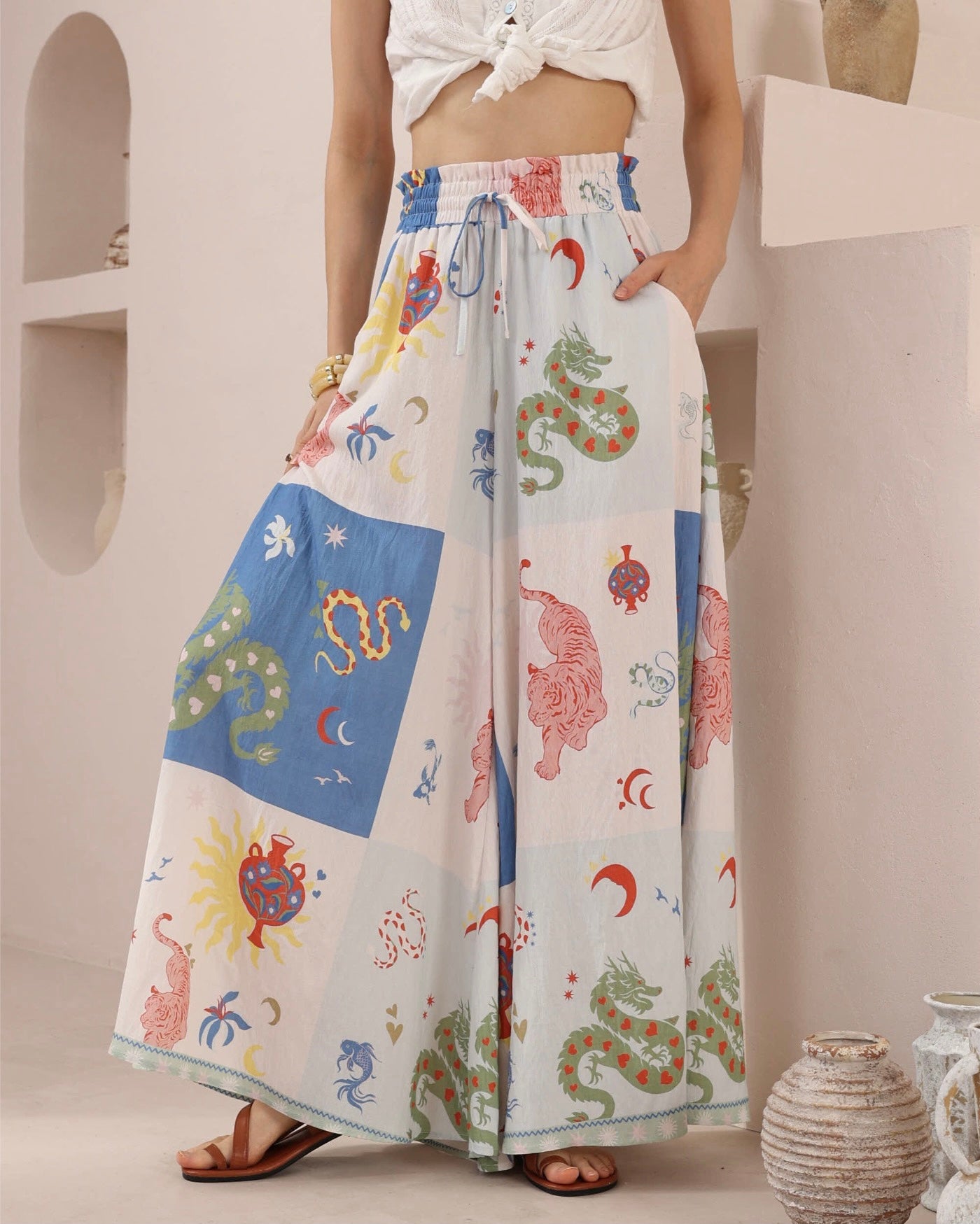 Secret Garden Print Palazzo Pants - Multi