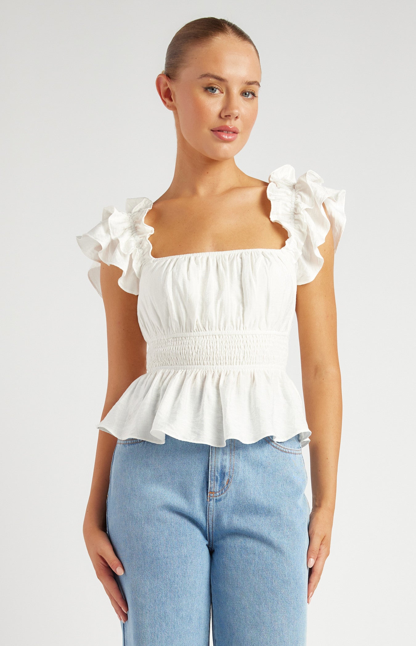 Bianca Ruffle Sleeve Top - White
