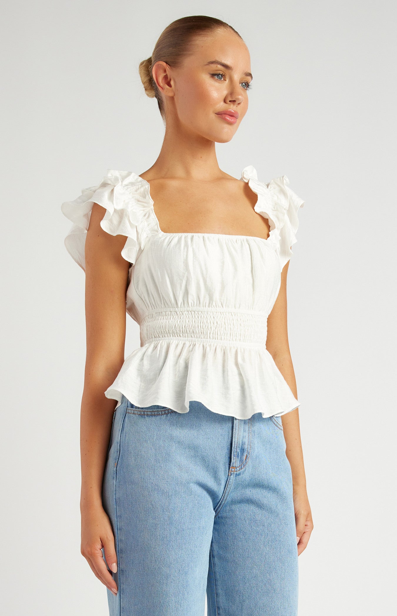 Bianca Ruffle Sleeve Top - White