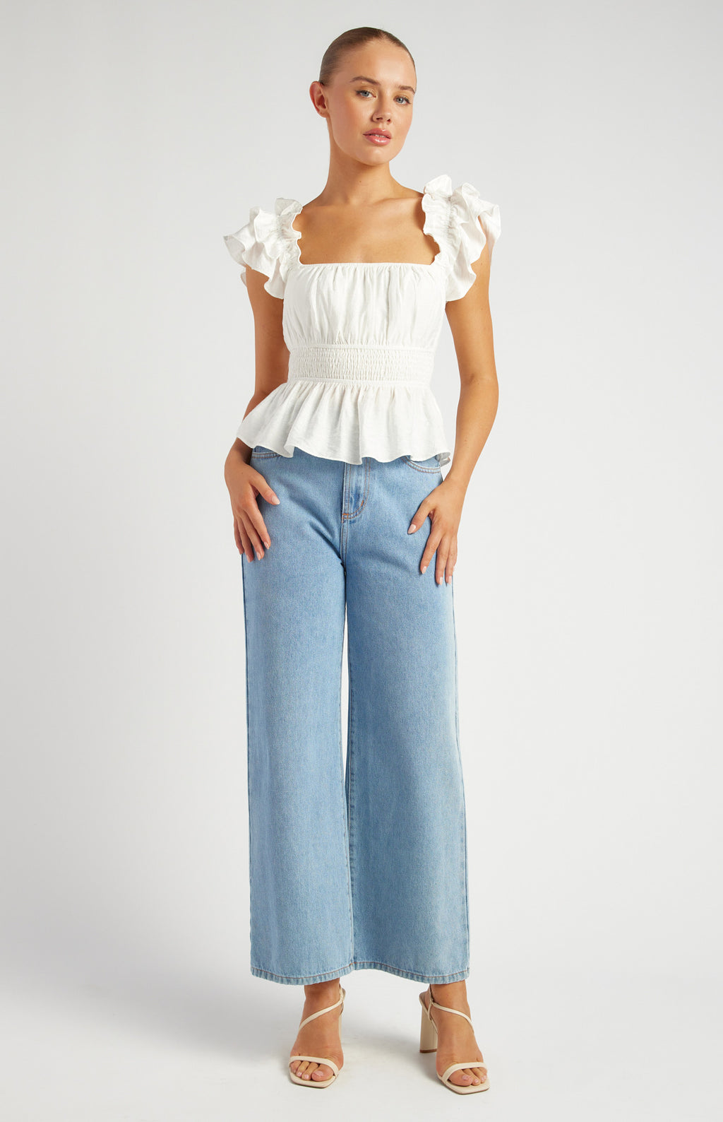 Bianca Ruffle Sleeve Top - White