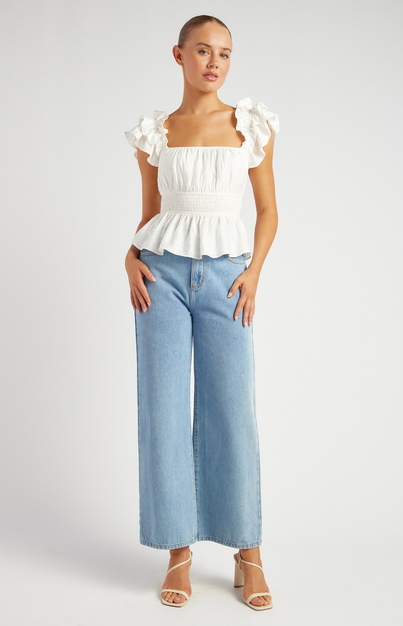 Bianca Ruffle Sleeve Top - White