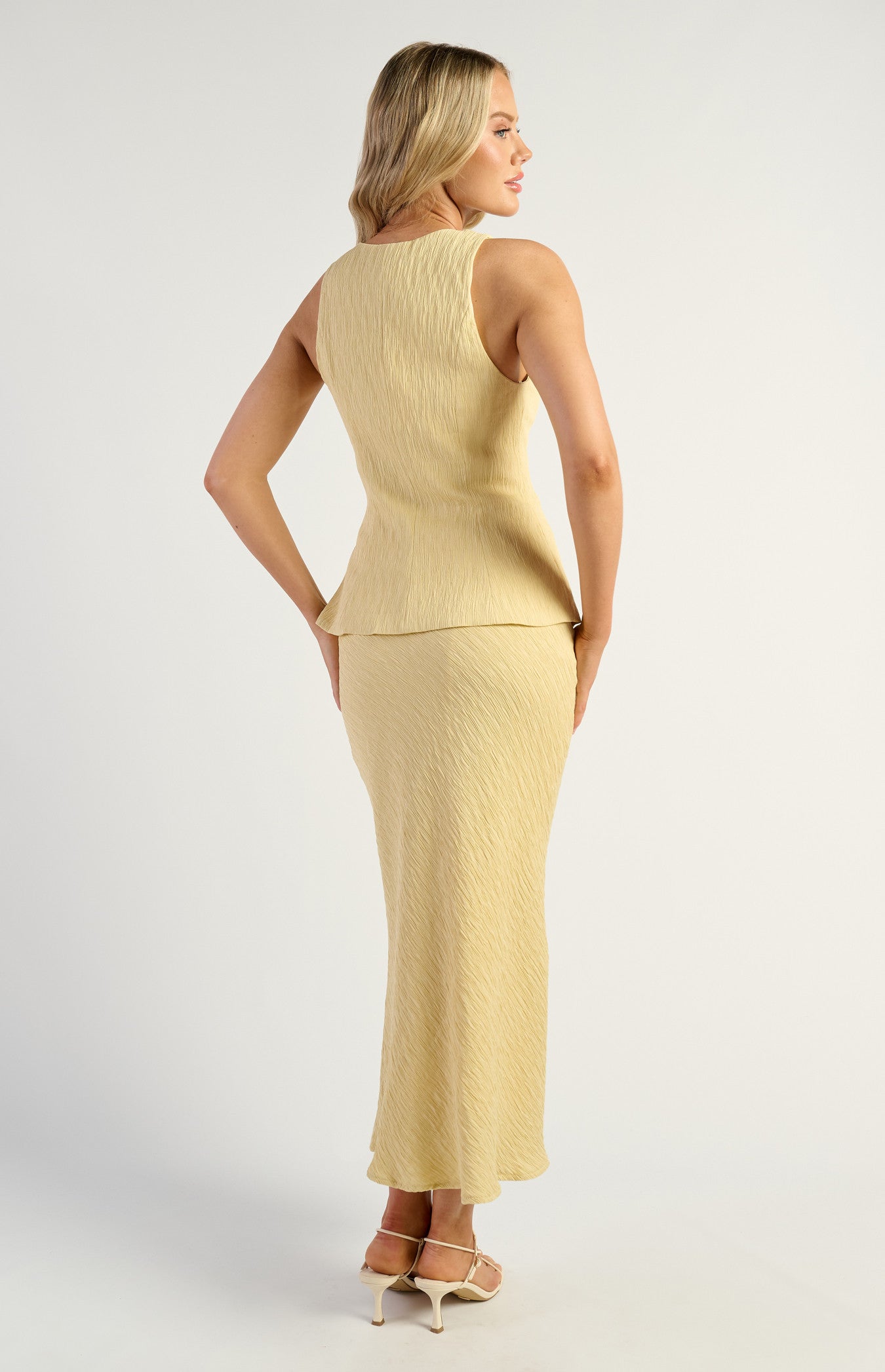 Marit Textured Vest & Skirt Set with Shell Buttons - Yellow