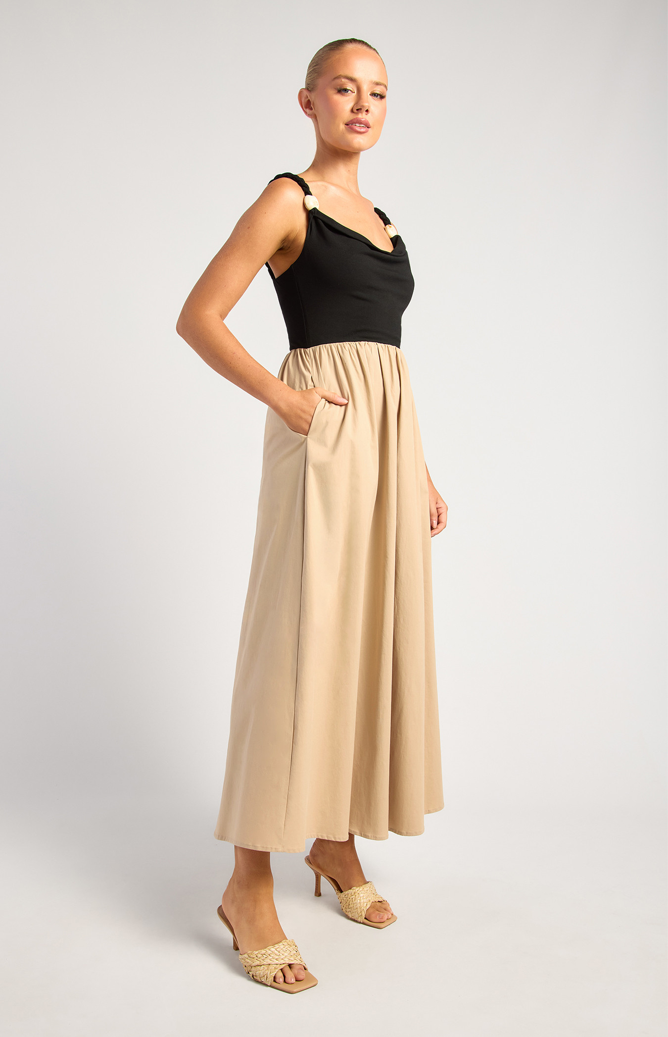 Marble Detail Contrast Maxi Dress