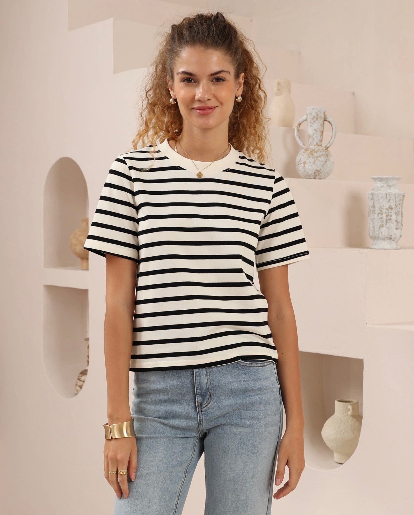 Sailor’s Line Tee - Cream/Black Stripe