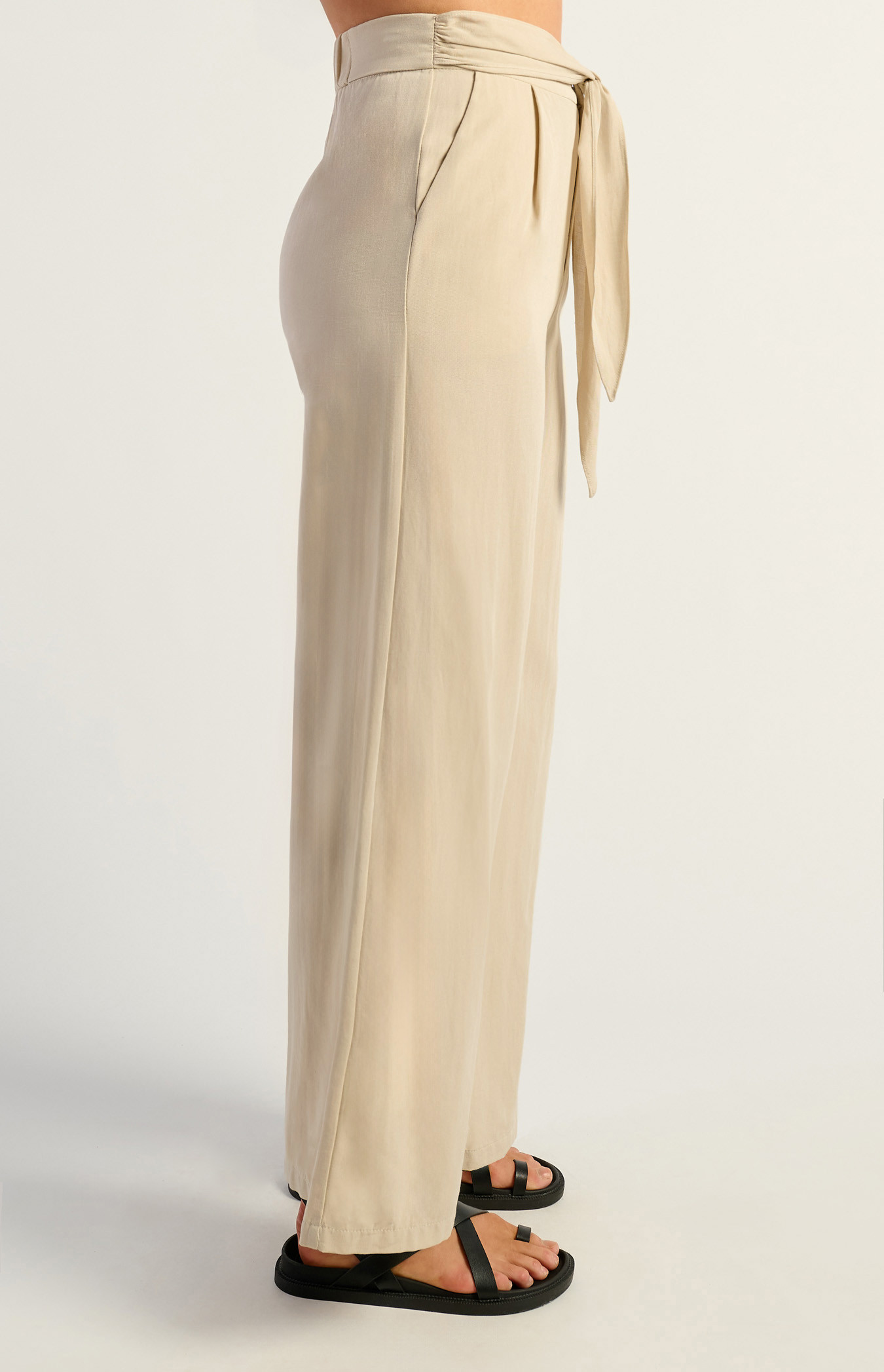 Tie Front Textured Pants Beige