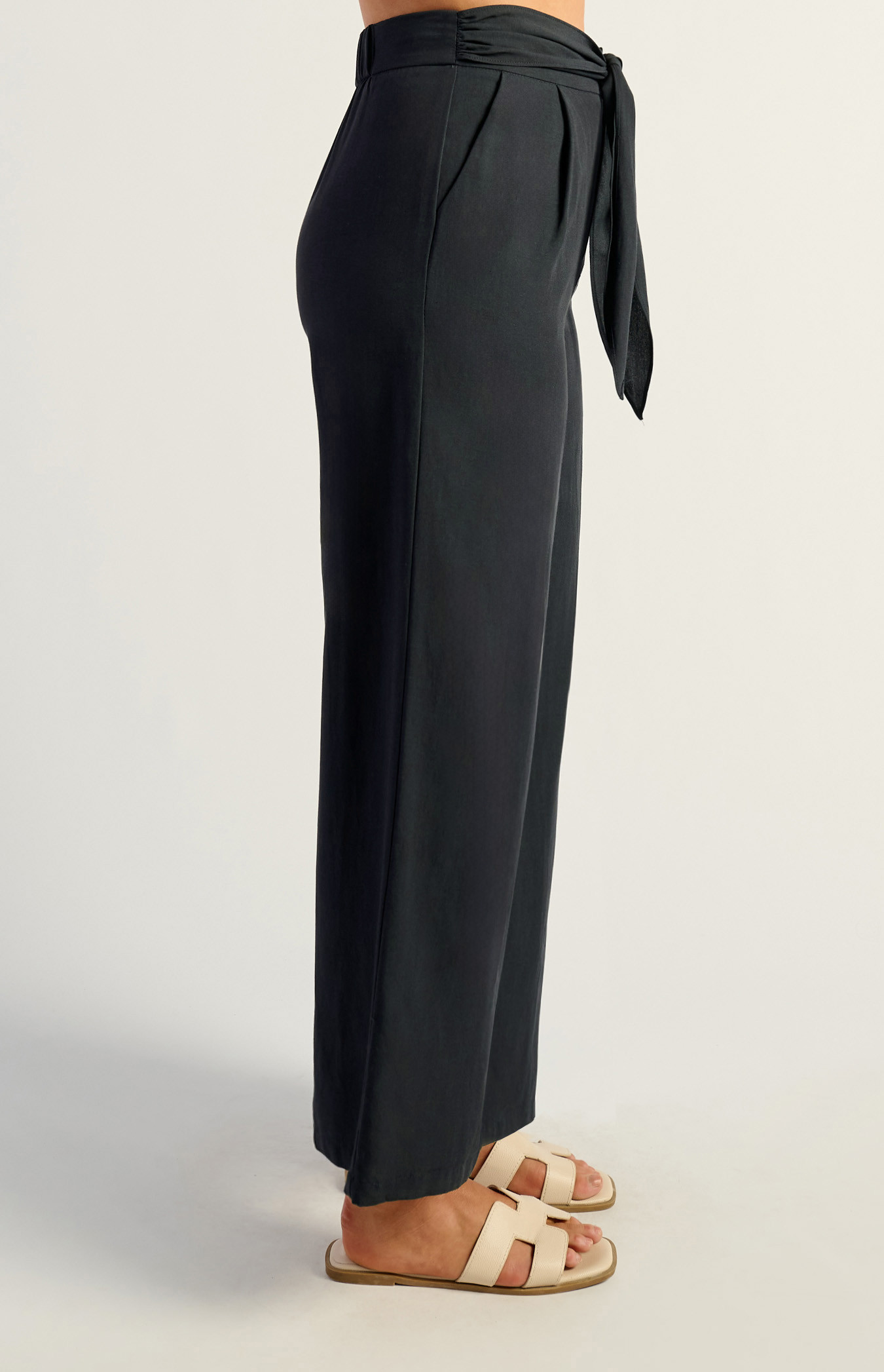 Tie Front Textured Pants Navy