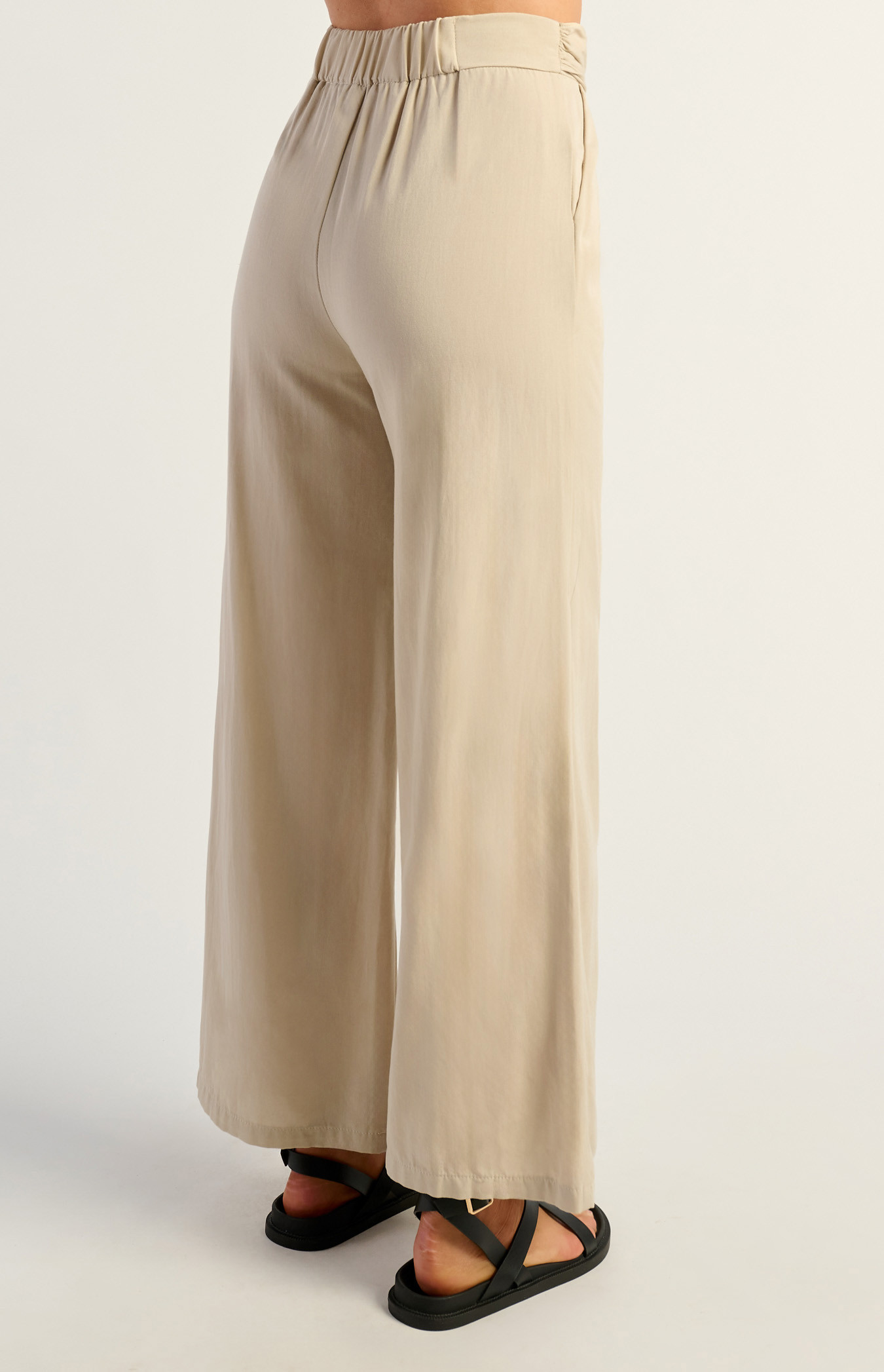 Tie Front Textured Pants Beige