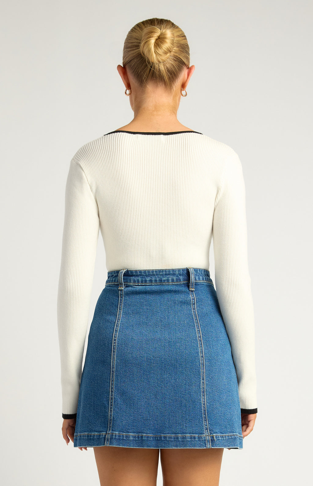 Contrast Tie Knit Top White