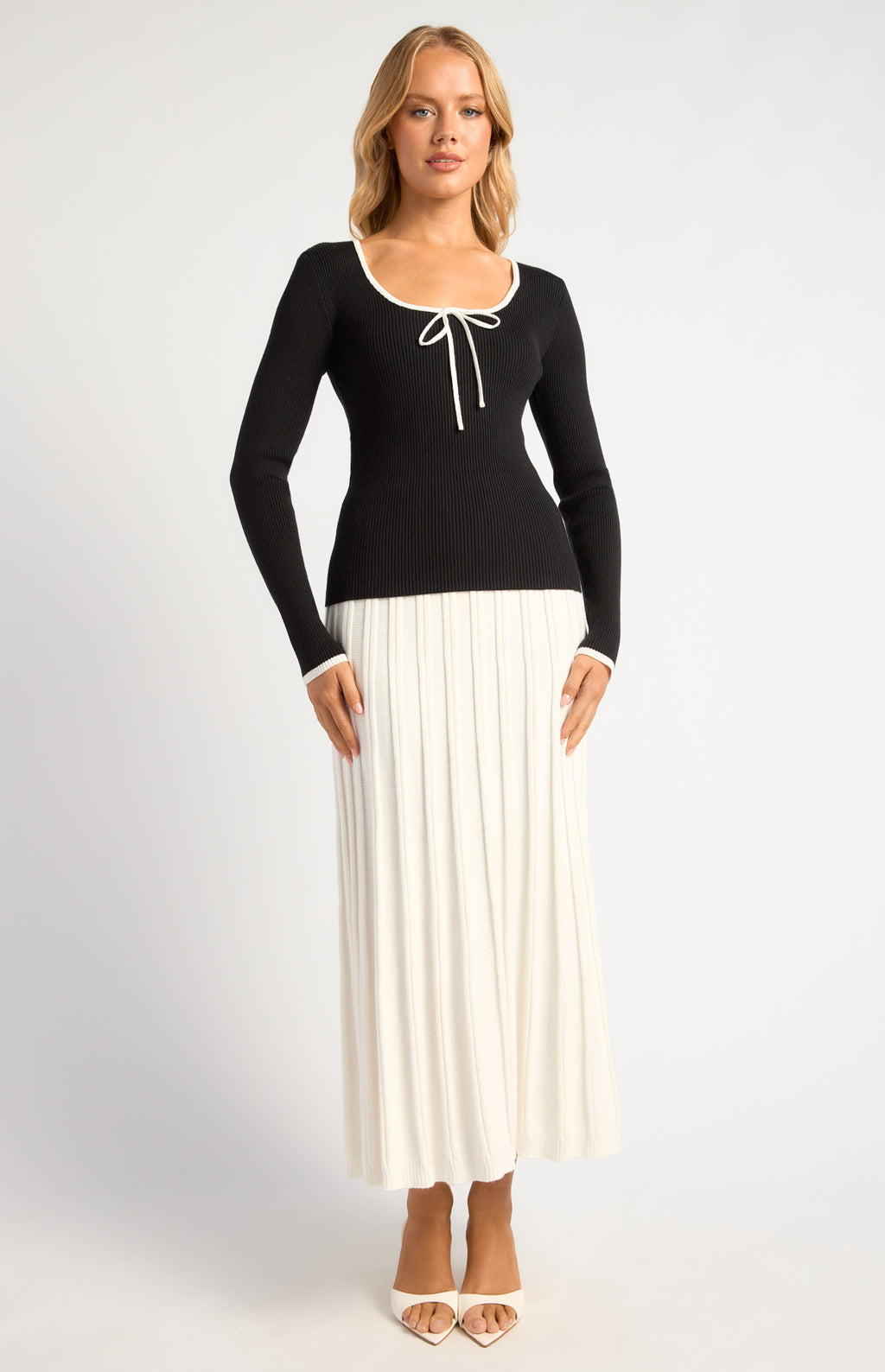 Contrast Tie Knit Top Black