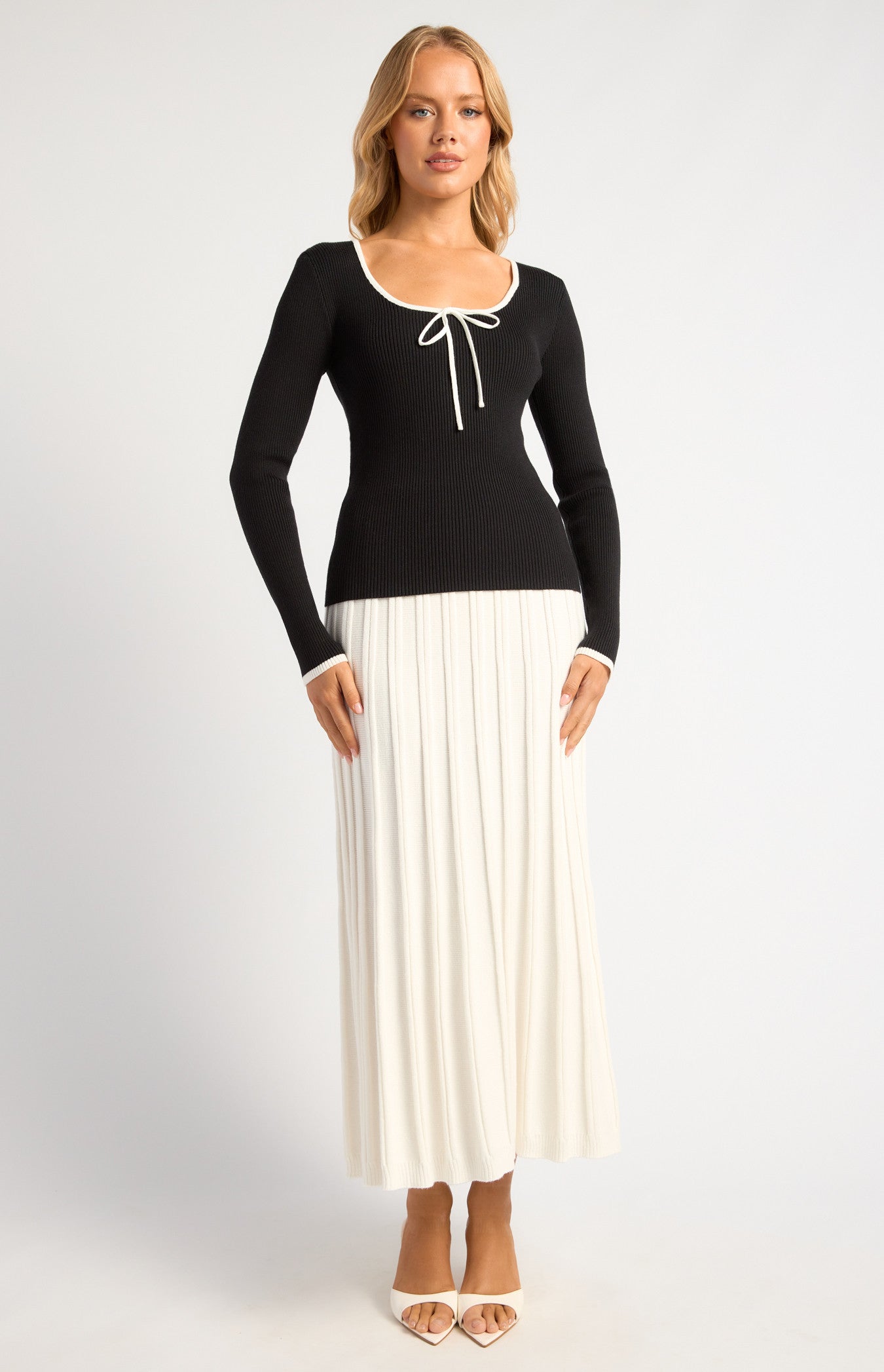 Contrast Tie Knit Top Black