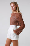 Long Sleeve Crochet Top Brown