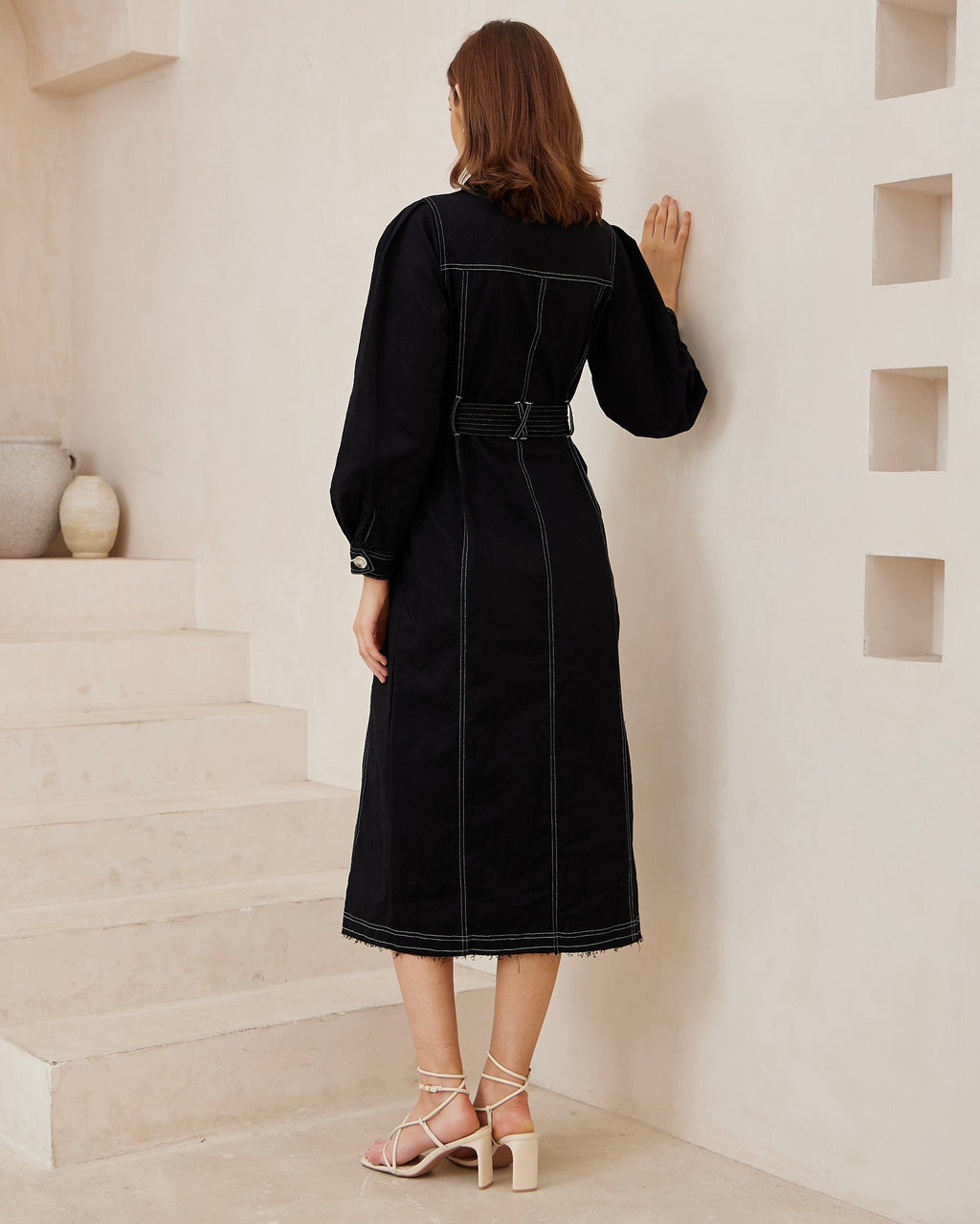 Noir Stitch Shirt Dress