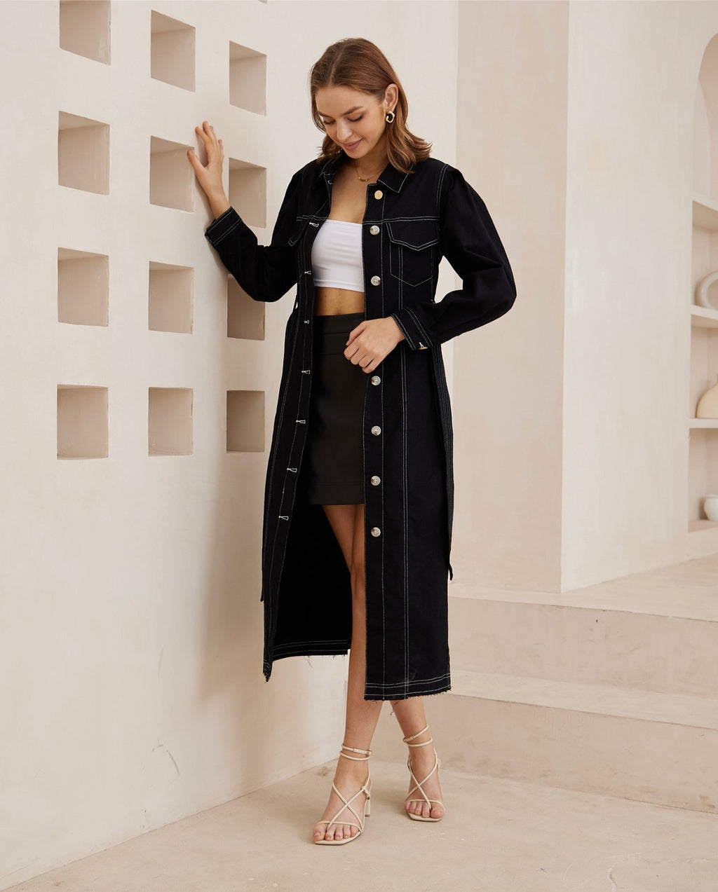 Noir Stitch Shirt Dress