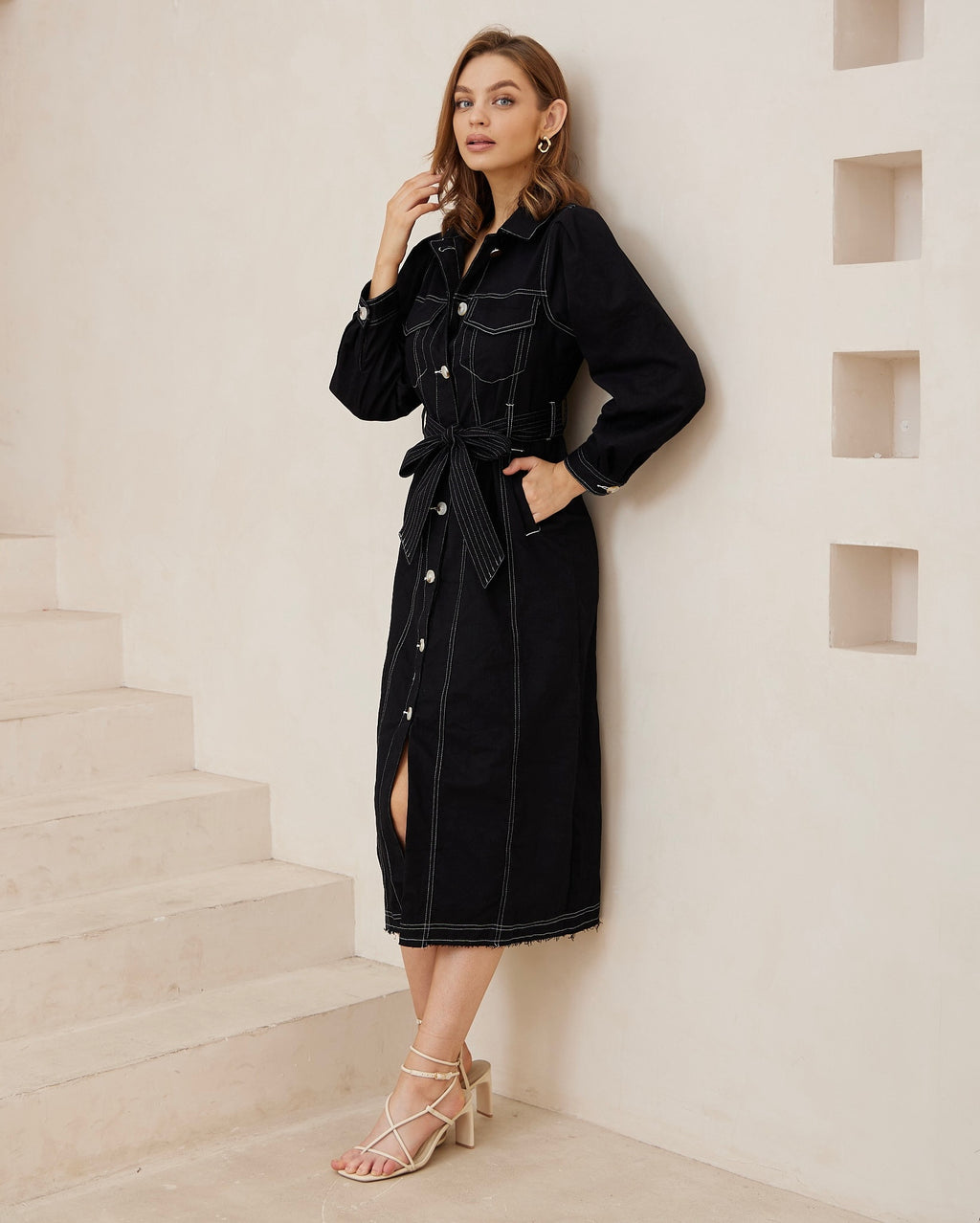 Noir Stitch Shirt Dress