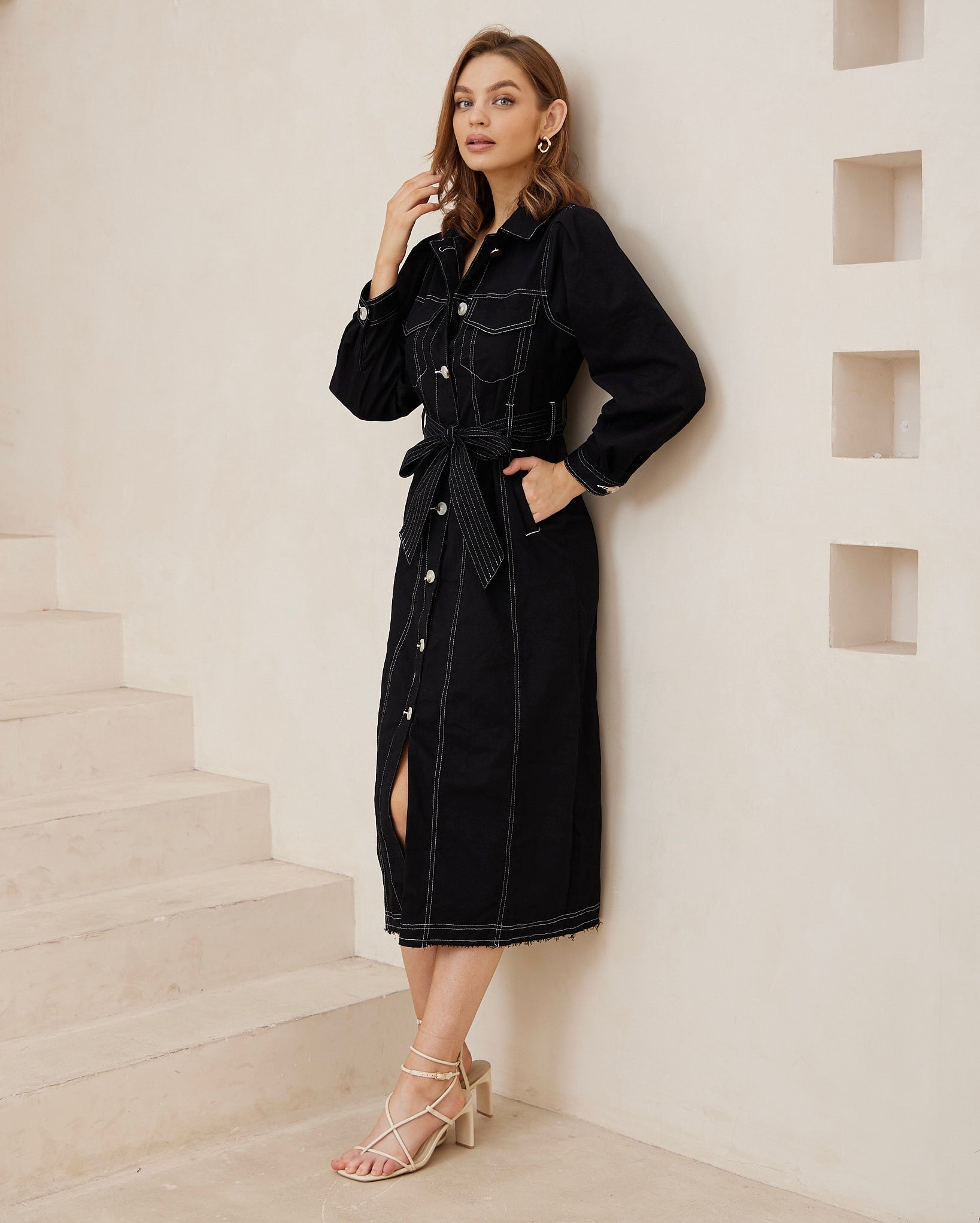 Noir Stitch Shirt Dress