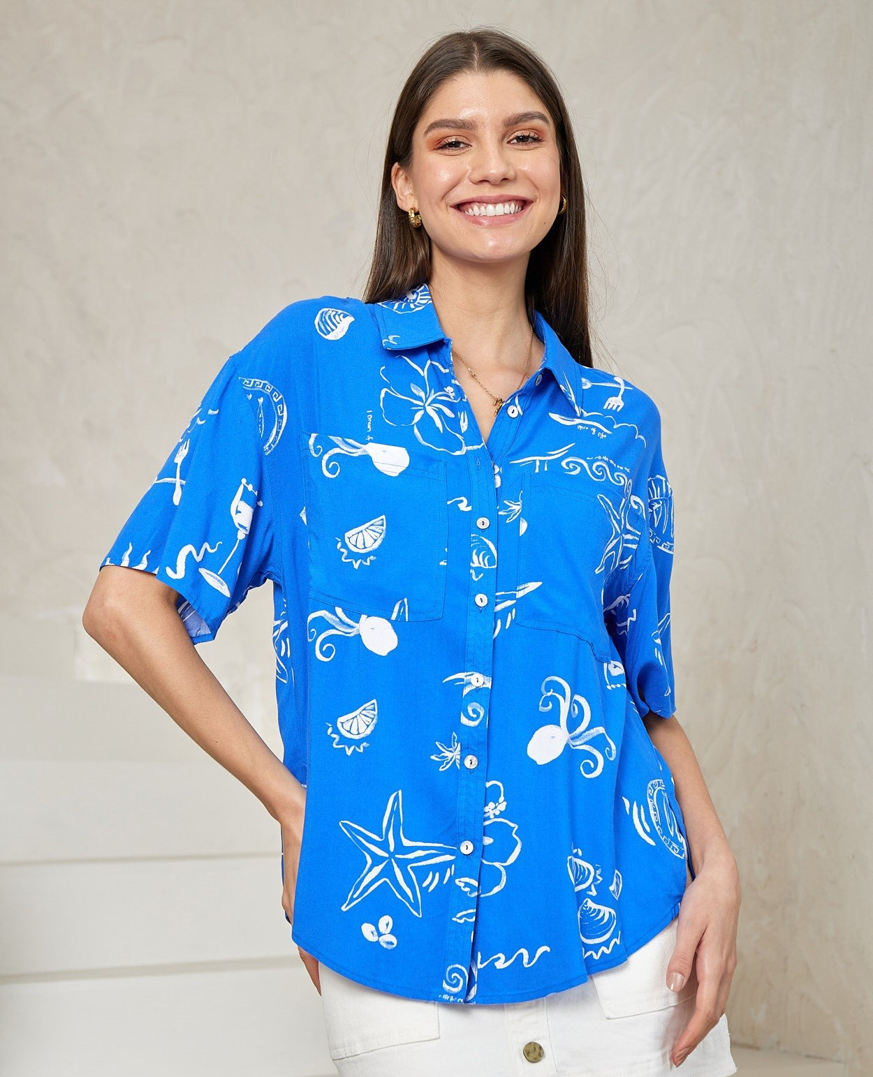Summer Print Blue Shirt