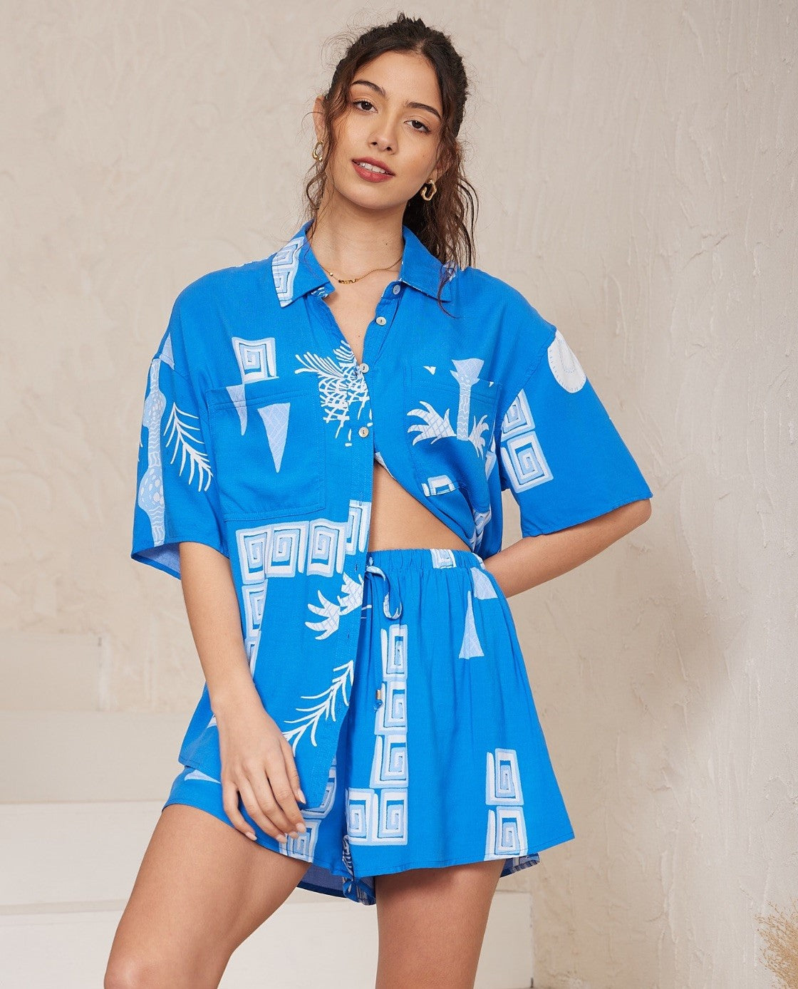 Blue Print Relaxed Fit Shirt