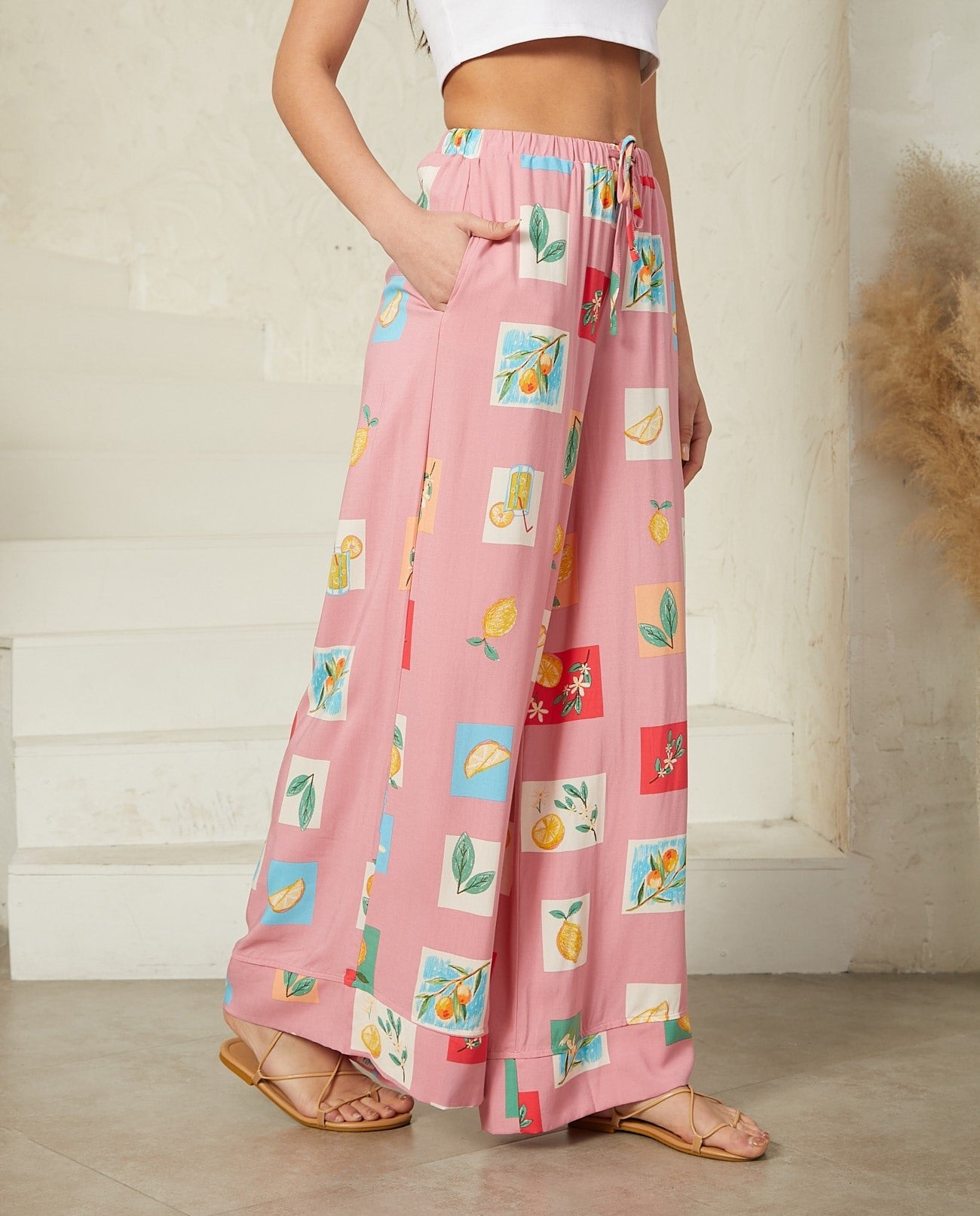 Wide-Leg Pink Pants
